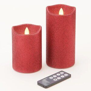 Mikasa 4" & 6" Glitter Flameless Blow Out Candles with Remote - Red h264211 '